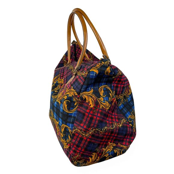 Gitano Y2K Duffel Travel Bag 90s Plaid Tapestry Canvas Tote Cottage Retro Chic - Picture 2 of 13